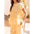thumbnail image 6 of Yellow Smocked Ruched Peplum Top Cap Sleeve Round Neck Casual Blouse, 6 of 30