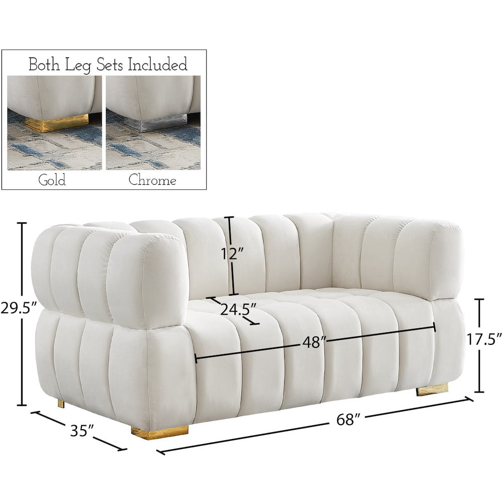 Meridian Furniture Gwen Cream Velvet Loveseat