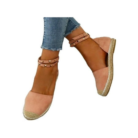 

Ymiytan Women s Sandals Flats Sandals Rivets Decor Ankle Strap Shoes Espadrilles Sandals