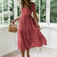 thumbnail image 2 of MYAOYI Dresses for Women Square Neck Short Sleeve Midi Dress Ditsy Floral Tiered Flowy Summer Casual Dress, 2 of 7
