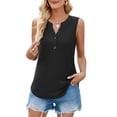 thumbnail image 2 of Blusa de Verano Sin Mangas con Cuello en V y Abertura en el Cuello con Panel de Encaje para Mujer Negro XL, 2 of 9