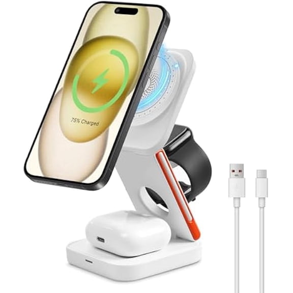 Saluqifa Upgrated 3 in 1 Wireless Charging Station Foldable Fast Wireless Charger Magnetic Charging Stand for iPhone 16 15 14 13 12 Pro Max for Apple Watch 9 8 7 6 5 4 3 2 for AirPods 3 2 Pro (White)