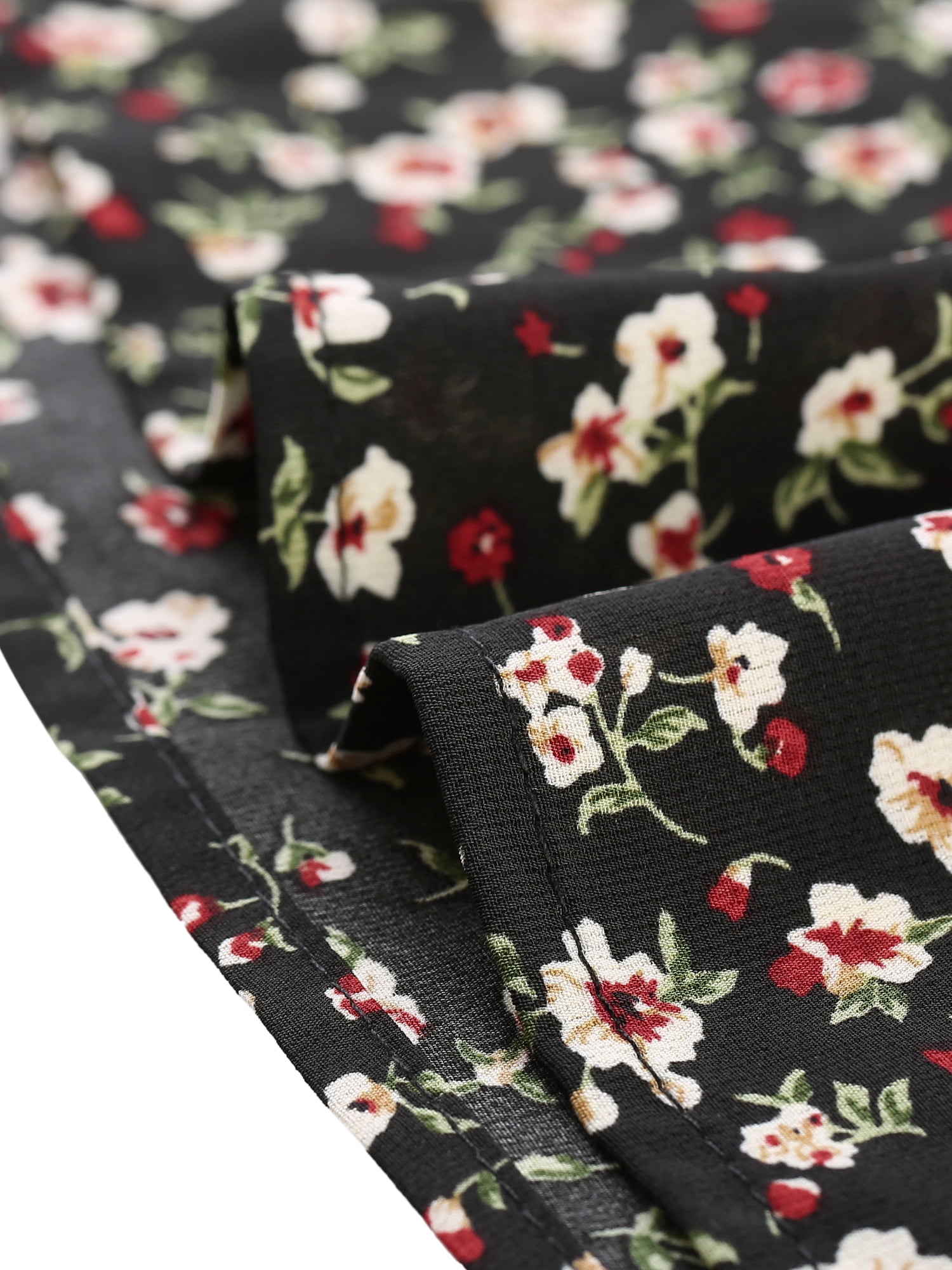 DARING DIVA Floral Crew Neck Shirred Short Sleeve Casual Top XS Black Red