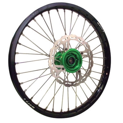 Warp 9 Complete Wheel Kit - Rear 19 x 2.15 Black Rim/Green Hub/Silver Spokes and Nipples for Kawasaki KX250 2003-2007