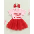 thumbnail image 2 of hirigin Toddler Girls Valentine's Day Outfit Sets Short Sleeve Letter Print Tops + Red Tulle Skirt + Headband, 2 of 9