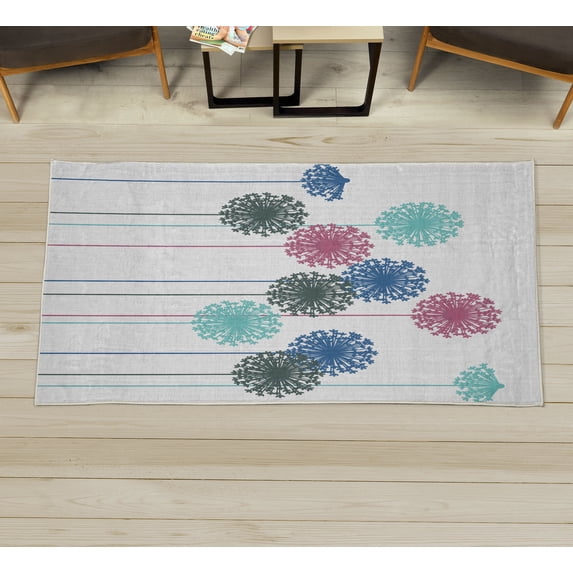 Dandelion Decorative Rug, Abstract Wildflower Silhouettes Botanical Inspirations Meadow in Summer Season, Quality Carpet for Bedroom Dorm and Living Room, 6 Sizes, Army Green, by Ambesonne