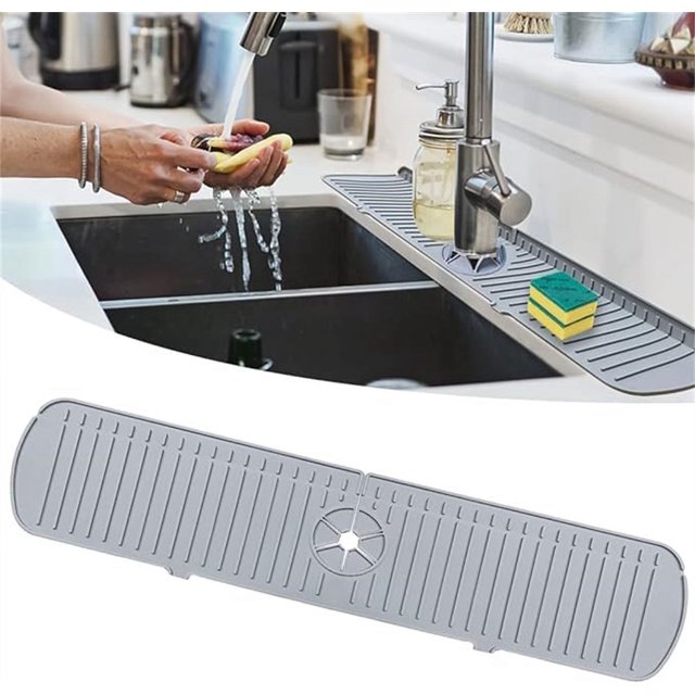 Protector contra salpicaduras para fregadero de cocina, alfombrilla de secado para grifo de fregadero de silicona de talla grande