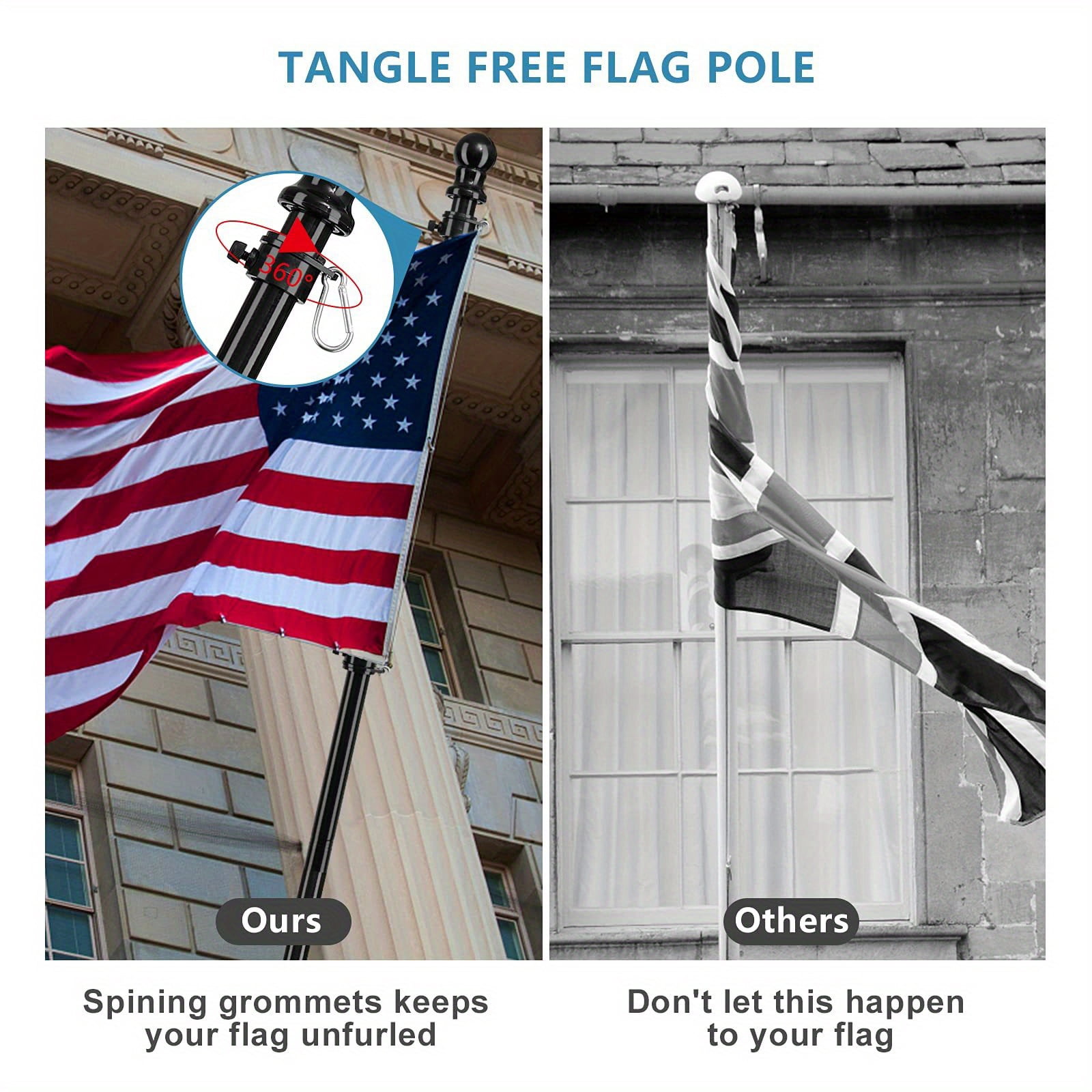5-7ft Tangle Free Flag Pole for House with Holder Bracket, Residential Flagpole Kit for Outdoor Porch Garage