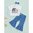 thumbnail image 3 of Bagilaanoe 2Pcs Kids Girl Independence Day Set Letter Star Stripe Print Short Sleeve Tassel T-shirt Tops+Flared Trousers 18M-6Y, 3 of 9