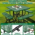 thumbnail image 5 of Gaonala 46" Square Outdoor Picnic Table Set 4 Built-in Benches Umbrella Hole Metal Commercial Grade Seats 8 for Garden Backyard (Green), 5 of 7
