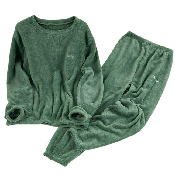 Women Pajama Sets Green Cute Pajama Sets for Women Women's Winter and Autumn Thickened Fleece and Coral Fleece Warm Up Set Two Piece Set for Students Suitable for Home Wear and Can Be Worn Outside.