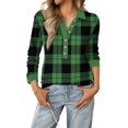 thumbnail image 2 of Garbnen Womens Henley Shirt Spring Summer Plaid Womens Long Sleeve Tops Fashion Trendy Vacation Button Women's Blouses, 2 of 4