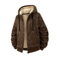 thumbnail image 2 of qolati Mens Sherpa Hoodie Jacket Fleece Lined Zip Up Warm Hoodies Sweatshirt Geometric Graphic Print Winter Zipper Sweater Hooded Coat Brown S, 2 of 5