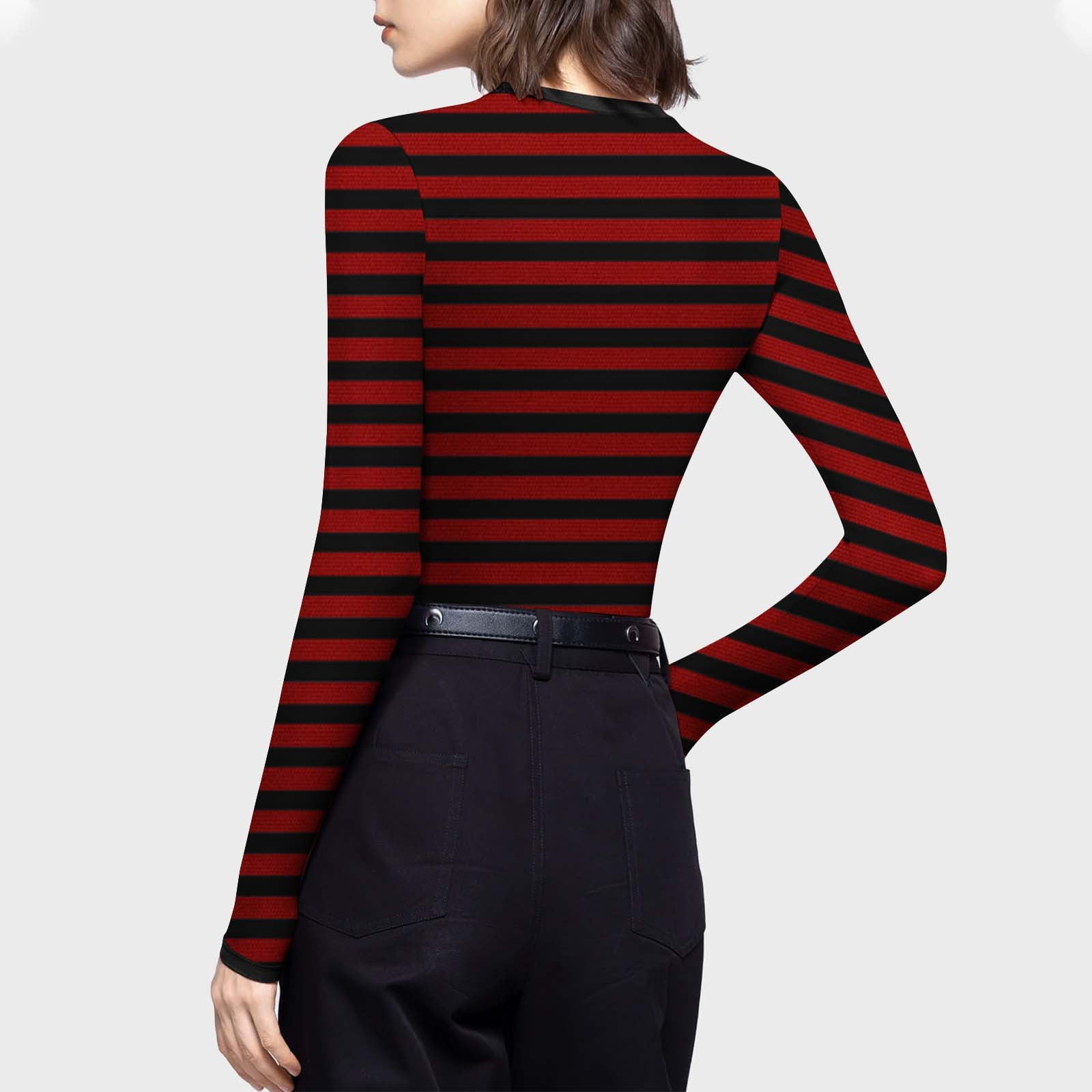 Women's Y2K Long Sleeve Crop Top Stripe Crew Neck Tee Top Sexy 90s