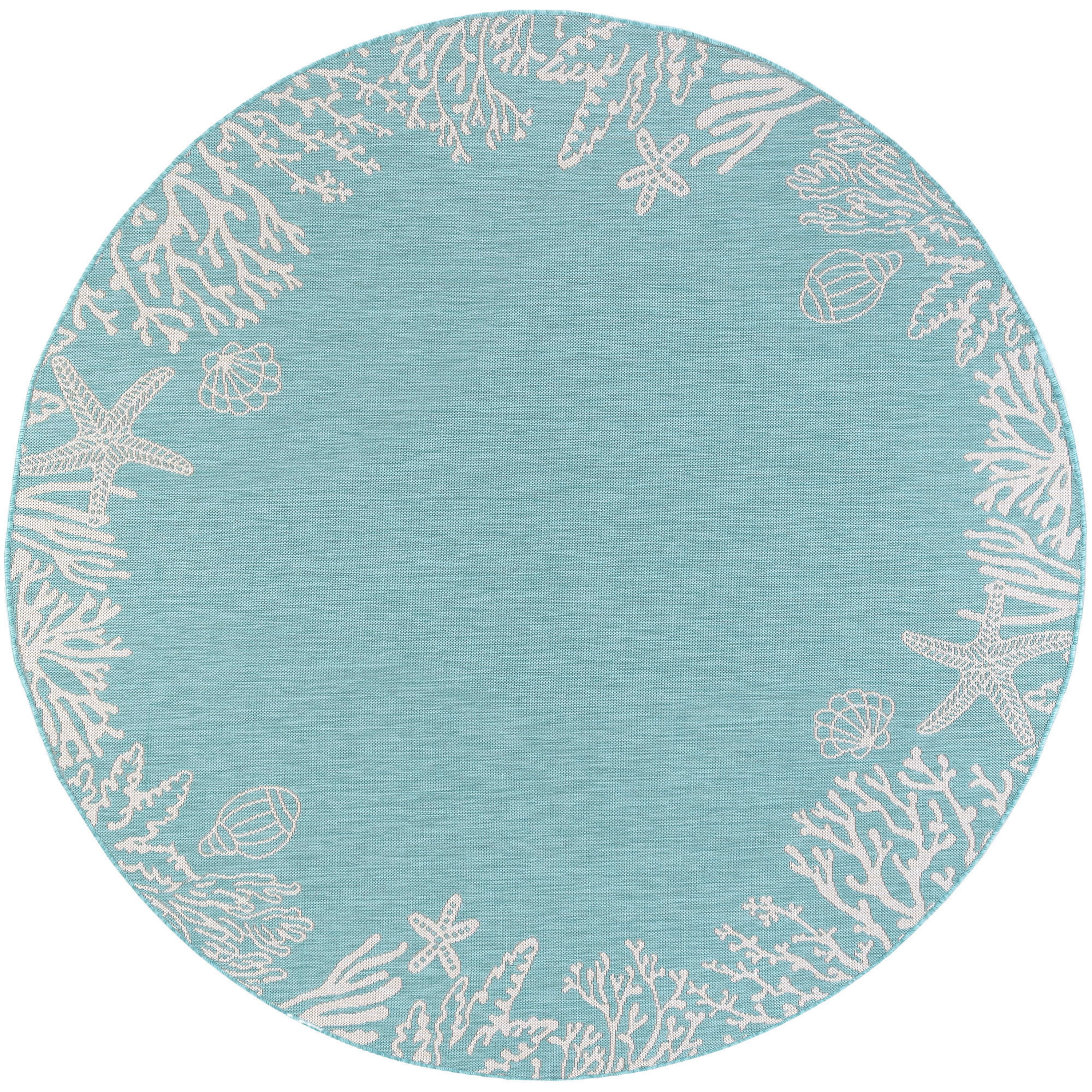 8ft Round Water Resistant, Large Indoor Outdoor Rugs for Patios, Front Door Entry, Entryway, Deck, Porch, Balcony | Outside Area Rug for Patio | Aqua, Coastal | Size: 7'10'' Round