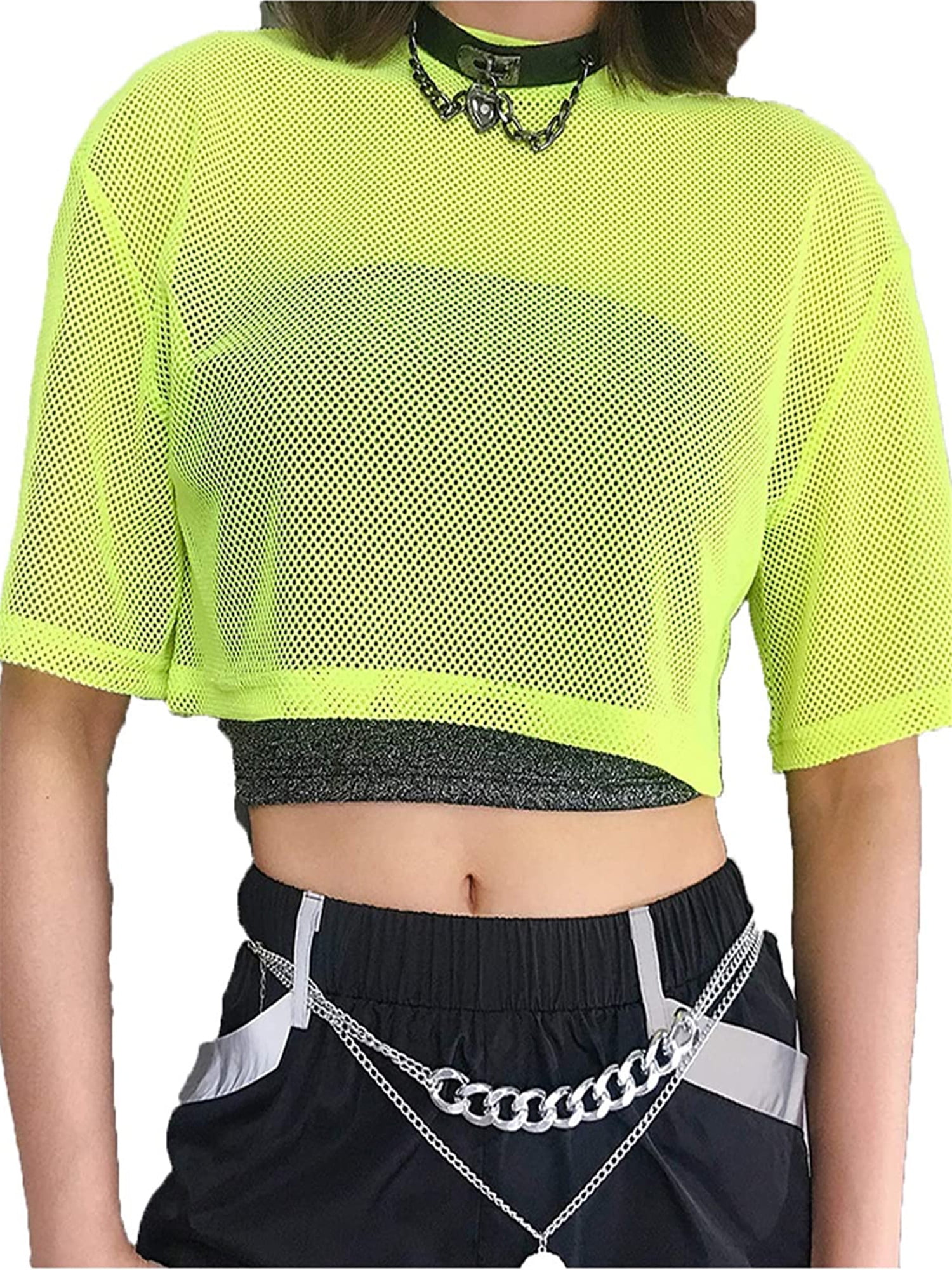 fishnet crop top short sleeve