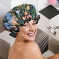 thumbnail image 5 of Shower Caps,Pioneer Flower Floral Print Pattern Waterproof Shower Cap for Women 4 Pieces,Double Reusable Hair Cover for Shower PEVA Elastic Stretch Hem, 5 of 7