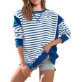 thumbnail image 2 of Lenpel Women's Crew Neck Sweatshirts Long Sleeve Striped Color Block Side Split Pullover Tops Loose Fashion Outfits, 2 of 7