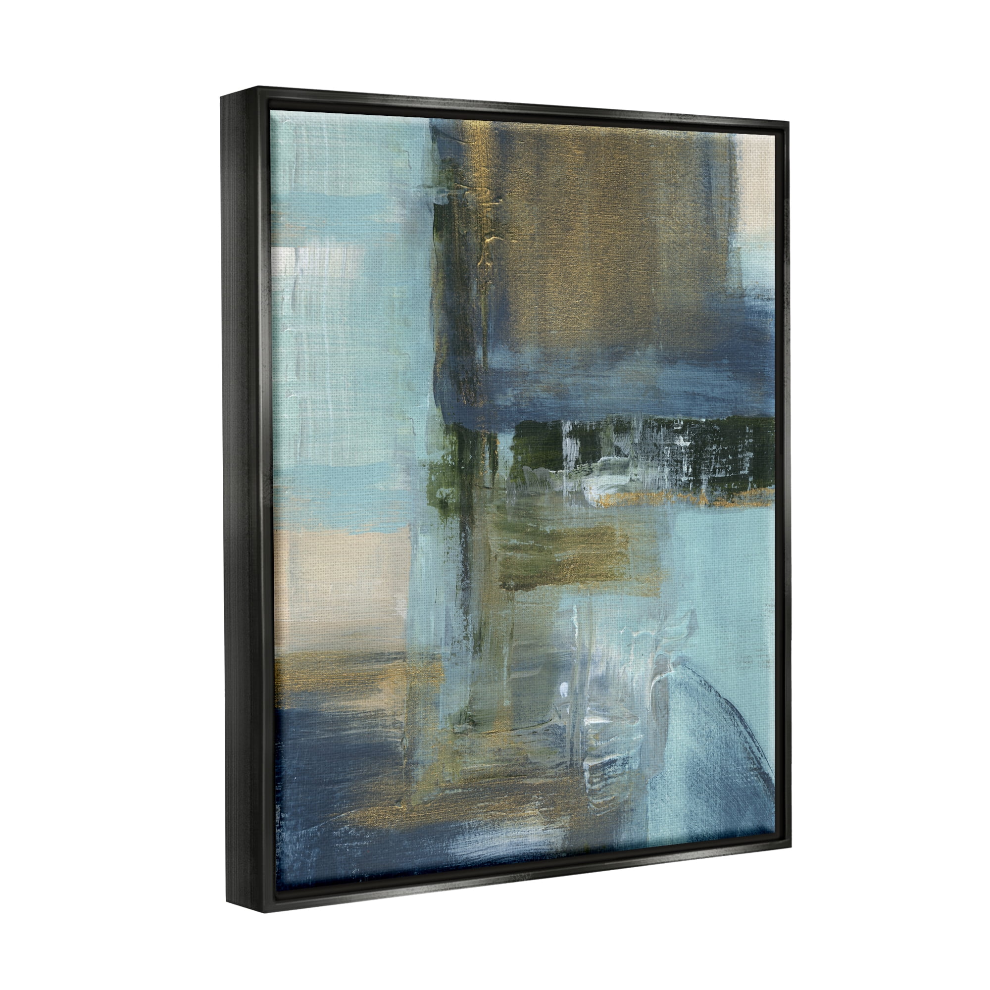 Stupell Industries Abstract Blue & Glam Abstract Painting Black Floater Framed Canvas Art Print Wall Art, 25 x 31