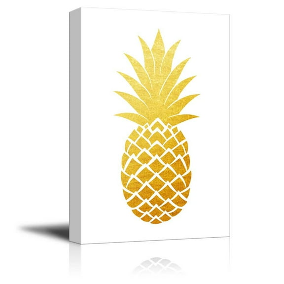 wall26 - Canvas Wall Art - Gold Glitter Pineapple on White Background - Gallery Wrap Modern Home Art | Ready to Hang - 32x48 inches