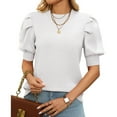 thumbnail image 2 of Casual Women's Short Sleeve Sweater With Round Neck And Puff Sleeves Solid Color Knit Top, 2 of 2