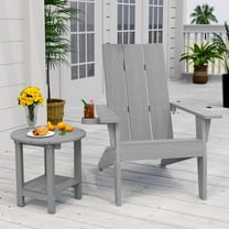 WINSOON 2-Piece All Weather HIPS Outdoor Adirondack Cup Holder Chair and Table set-Grey