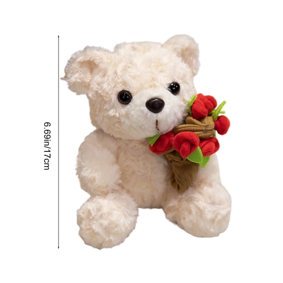 Bear Doll Teddy Bear Rose Plush Toy, Brown White Short Plush Material, 7.8 * 3.5 * 3.5 in Birthday Gift For Girlfriend Home Decoration Festival Present