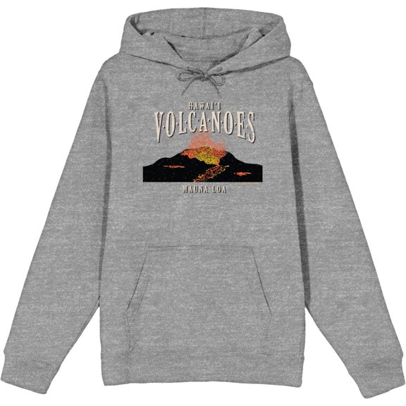Adventure Society Hawaii Volcanoes Adult Heather Gray Long Sleeve Hoodie-Medium