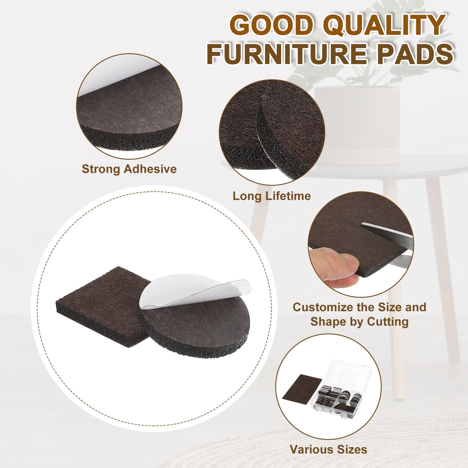 104Pcs Felt Furniture Pads, Square Furniture Feet Wood Floor Protectors Self Adhesive for Protecting Hardwood Floors, Table Legs and Chair Legs, Dark Brown