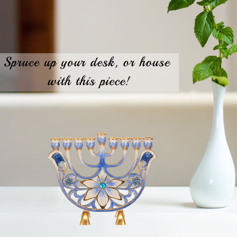 Hand-Painted Blue Ivory Menorah with Gold Accents photo 7