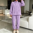 thumbnail image 2 of Womens Sherpa Fleece Pajamas Cozy Warm 2 Piece Fall Winter Outfits Soft Fluffy Loungewear Sets Mock Neck Zip Up Sweatshirt Jogger Pants with Pockets, Purple, S, 2 of 9