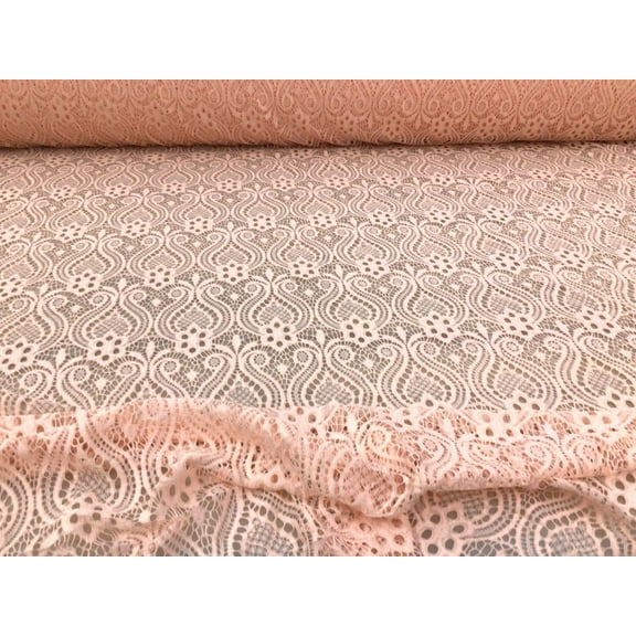 Embroidered Stretch Lace Apparel Fabric Sheer Fleuron Bulb Soft Pink VV513