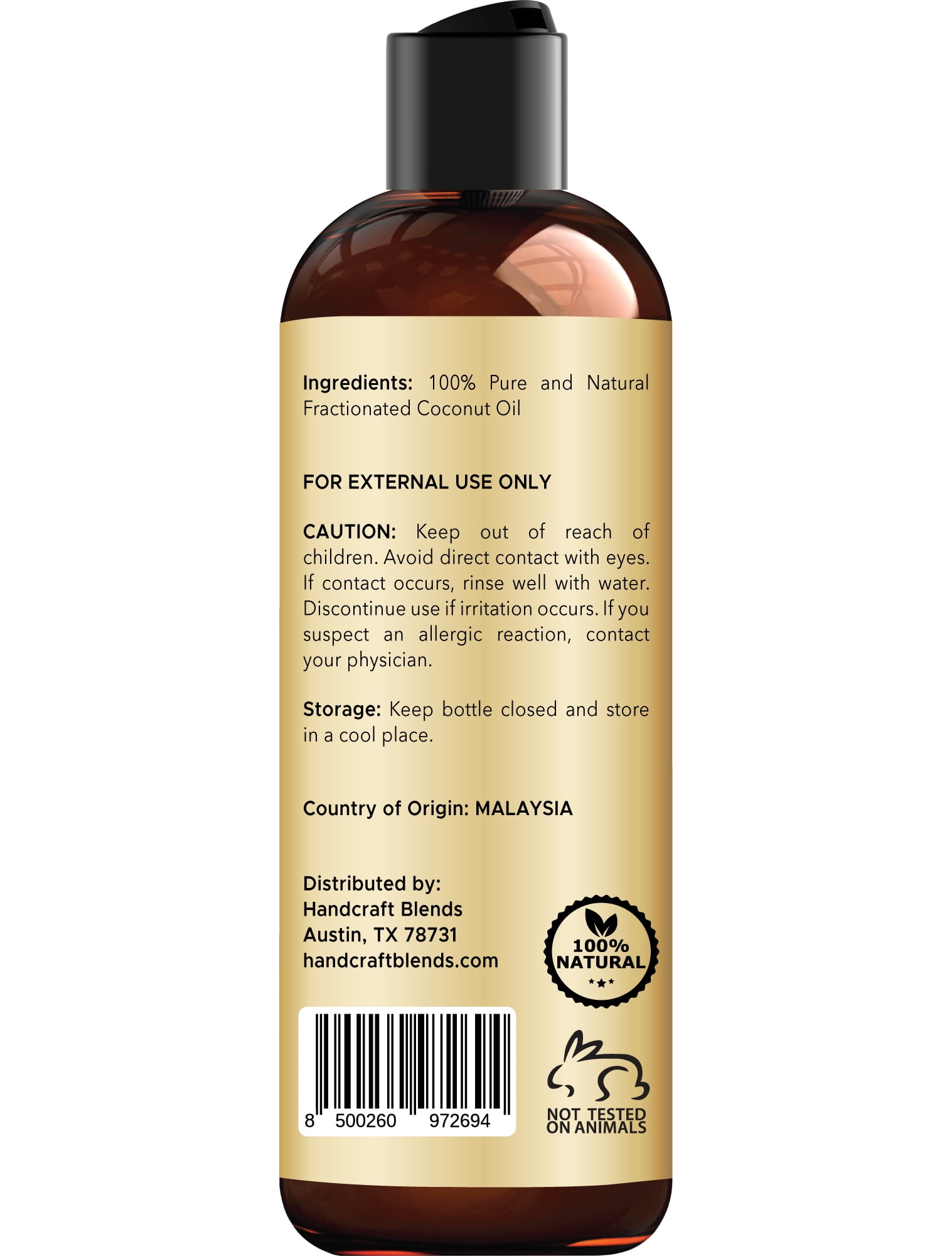 Handcraft Blends Fractionated Coconut Oil for Skin, Hair and Body, Premium Grade Carrier Oil, 8 oz