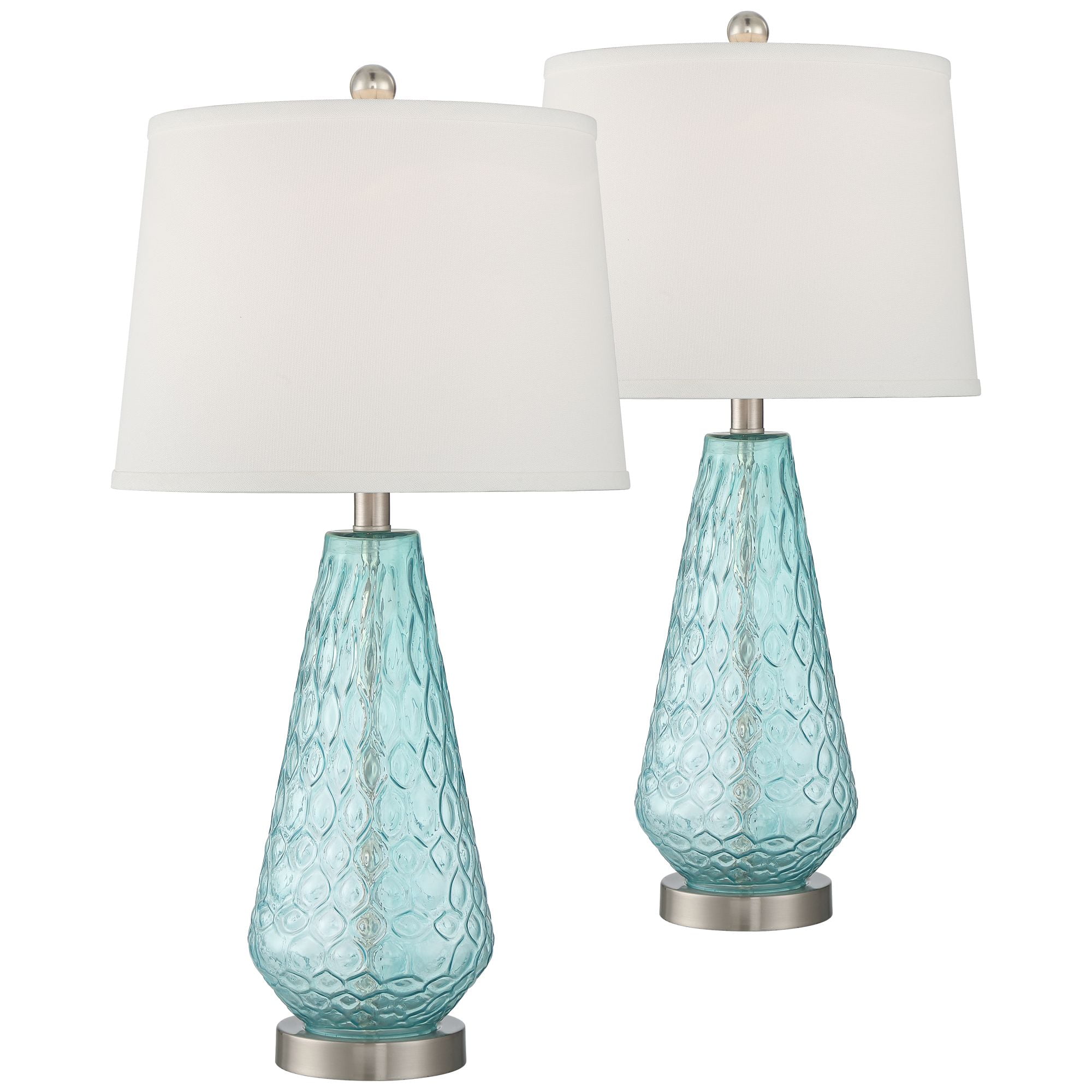 360 Lighting Dylan 27 1/2" Tall Modern Coastal Table Lamps Set of 2 WiFi Smart Socket Blue Glass Living Room Bedroom White Shade