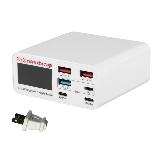 Cargador USB Múltiple Pantalla LCD Digital 6 Puertos para IPhone Xiaomi Laptop