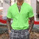 thumbnail image 2 of Blusa de manga corta con cuello alto y cremallera para hombre - Camisa informal de poliéster liso - Oficina/cita/fiesta de verano, 2 of 7