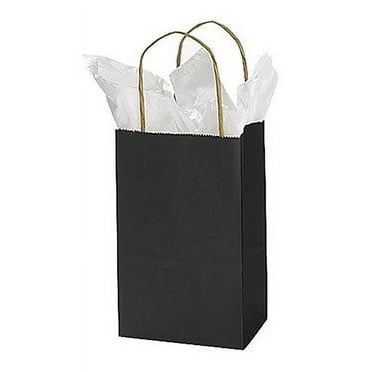 SSWBasics Small Black Paper Shopping Bags - 5 ¼”L x 3 ½”D x 8 ½”H - Case of 100