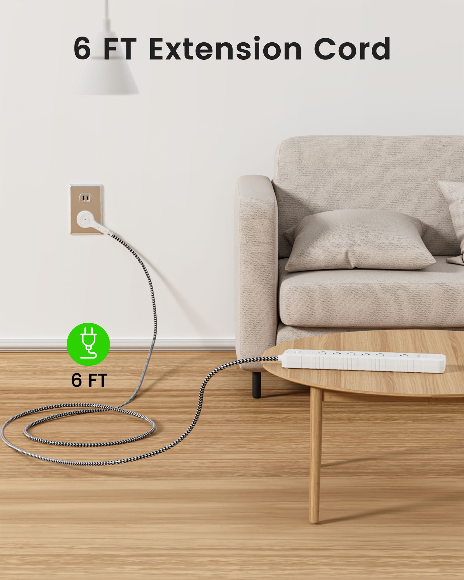 LENCENT 2 Prong Power Strip 6ft, 6AC+4USB(1Type-C), Surge Protector, 2-to-3 Prong Polarized Flat Plug for Indoor