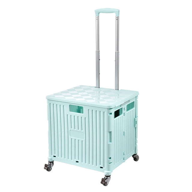 Shopping Cart Trolley Storage Box Adjustable Portable Foldable Portable Supermarket Shopping Cart With Wheels Blue