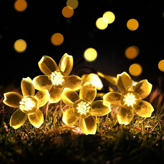 Solar Flower String Lights,23ft 50 LED Cherry Blossoms Solar Fairy Light, Outdoor Waterproof String Lights for Christmas Tree, Home, Garden, Wedding, Patio, Party Decorations(Warm White)