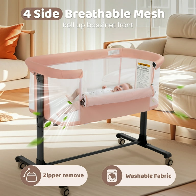 AILEEKISS Baby Bassinet with Wheels, Adjustable Height, Mesh