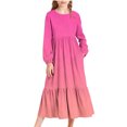 thumbnail image 2 of UQJfacai Girls Maxi Dress Gradient Long Sleeve Crewneck Casual Dresses Ruffle Flowy Dress with Pockets Party Holiday Outfits 4-15 Years, 2 of 6