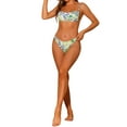 thumbnail image 2 of Women's Mother's Day Leaf Print Colorful Bikini Combination Sets 2 Piece Lace Up Bandeau Bathing Suit Swimsuit Swimwear Medium Red, Green, 2 of 5