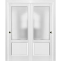 Sliding Closet Bypass Doors 48 x 84 with hardware | Lucia 22 Matte White with Frosted Opaque Glass | Sturdy Top Mount Rails Moldings Trims Set | Kitchen Lite Wooden Solid Bedroom Wardrobe Doors