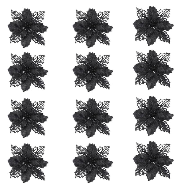 Fiudx Juego de Flores Navideñas, Decoración Brillante para Árbol, Coronas Brillantes, Adornos para Cajas de Regalo, Uso Interior y Exterior, Decoración para Celebraciones Navideñas, 12 Flores con Pin