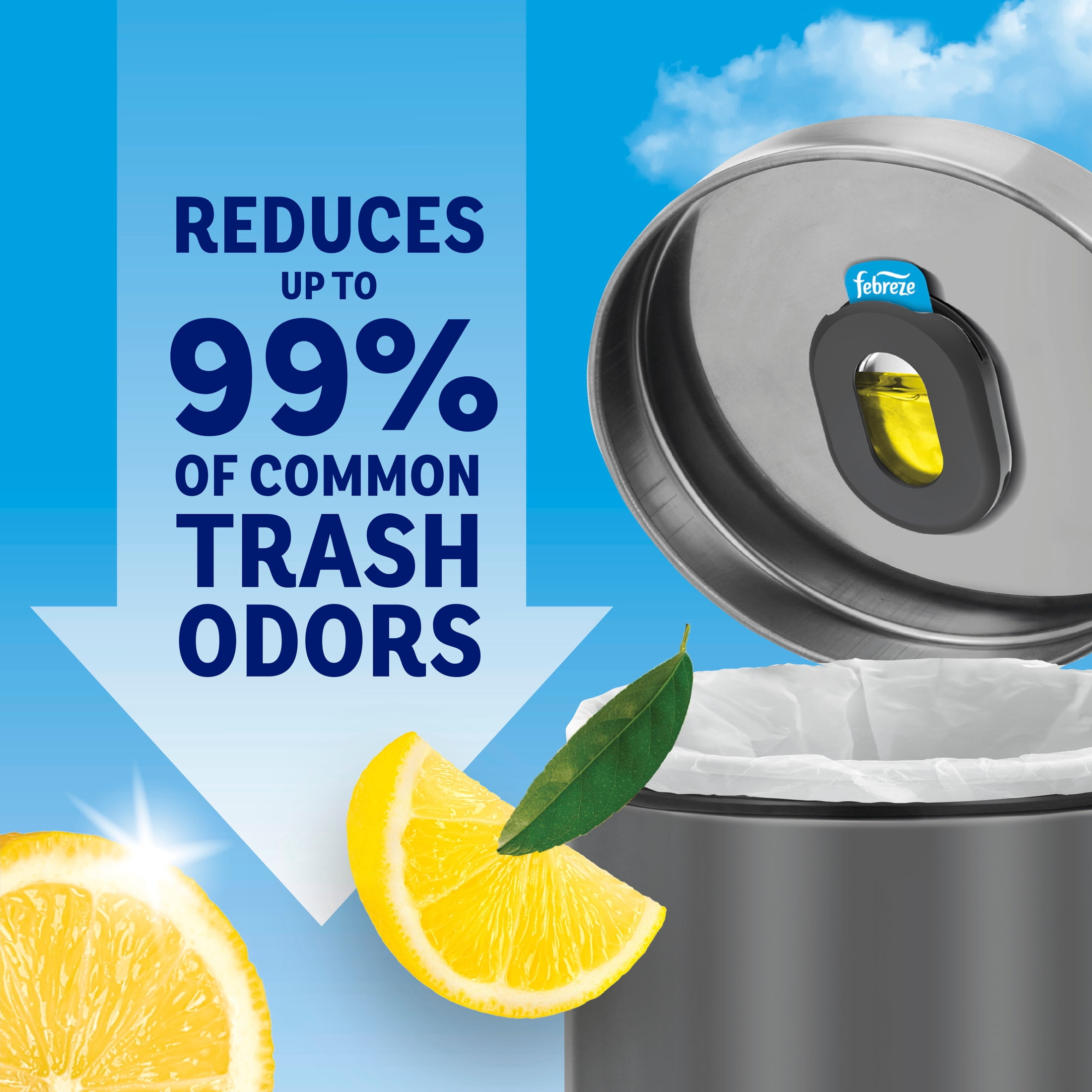 Febreze Trash Odor Fighter, Fresh Lemon Scent, 1 Holder + 1 Refill