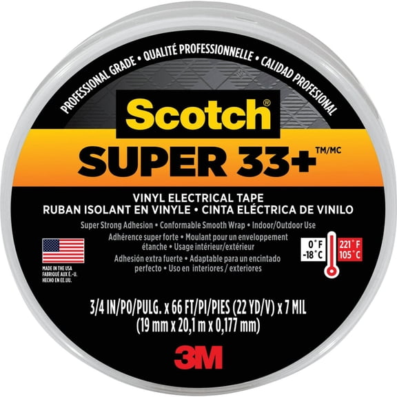 Scotch Super 88 Electrical Tape, 3/4" x 66' x 0.0085", 10 per Case — Residential Use, Standard Application