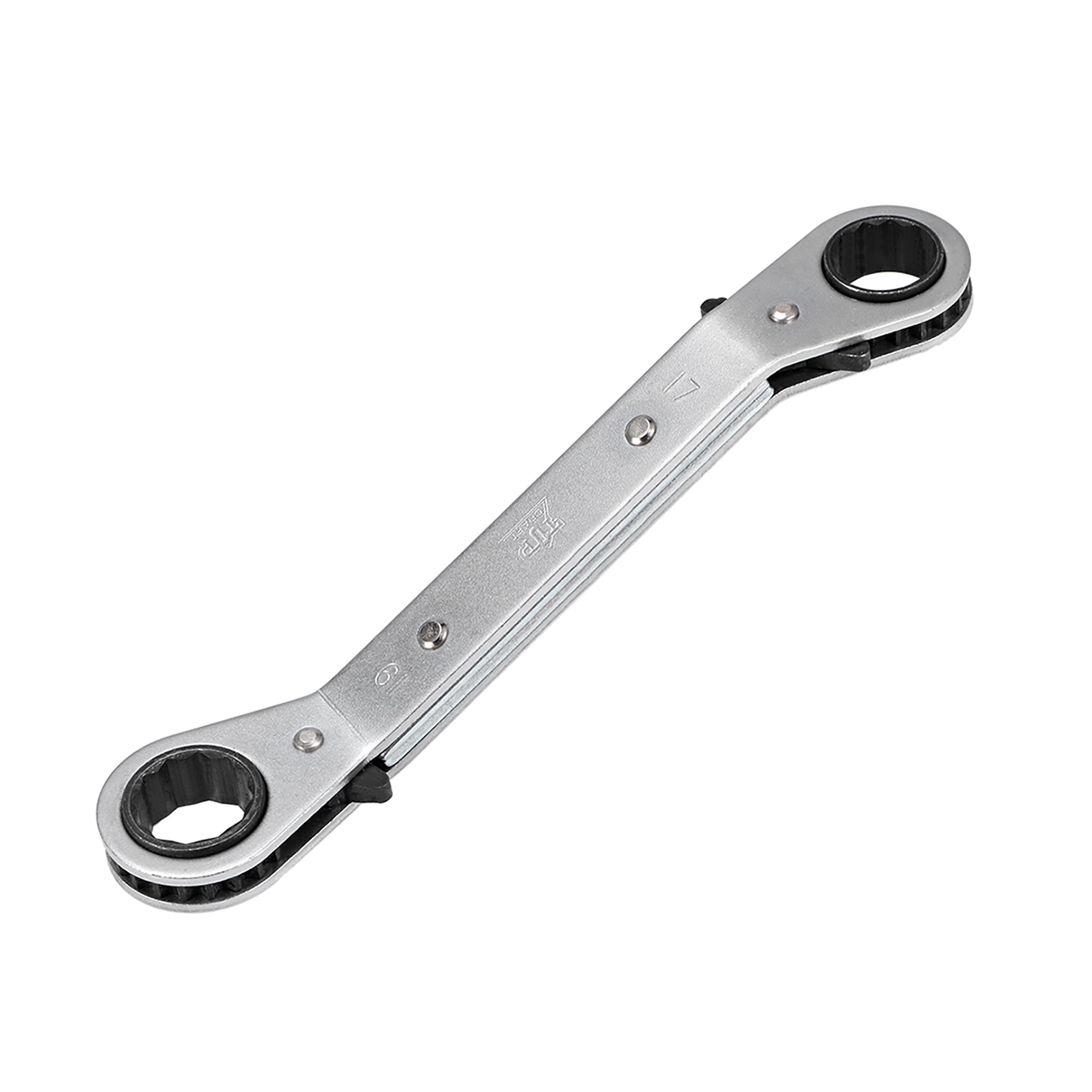 Reversible Ratcheting Wrench, 17mm x 19mm Offset Double Box End, CRV