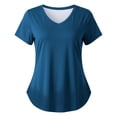 thumbnail image 3 of Women's V-Neck Curved Hem T-Shirt - Solid Color Loose Fit Short Sleeve Tee, Casual Basic Top for Spring Summer Fall (S-3XL), 3 of 3