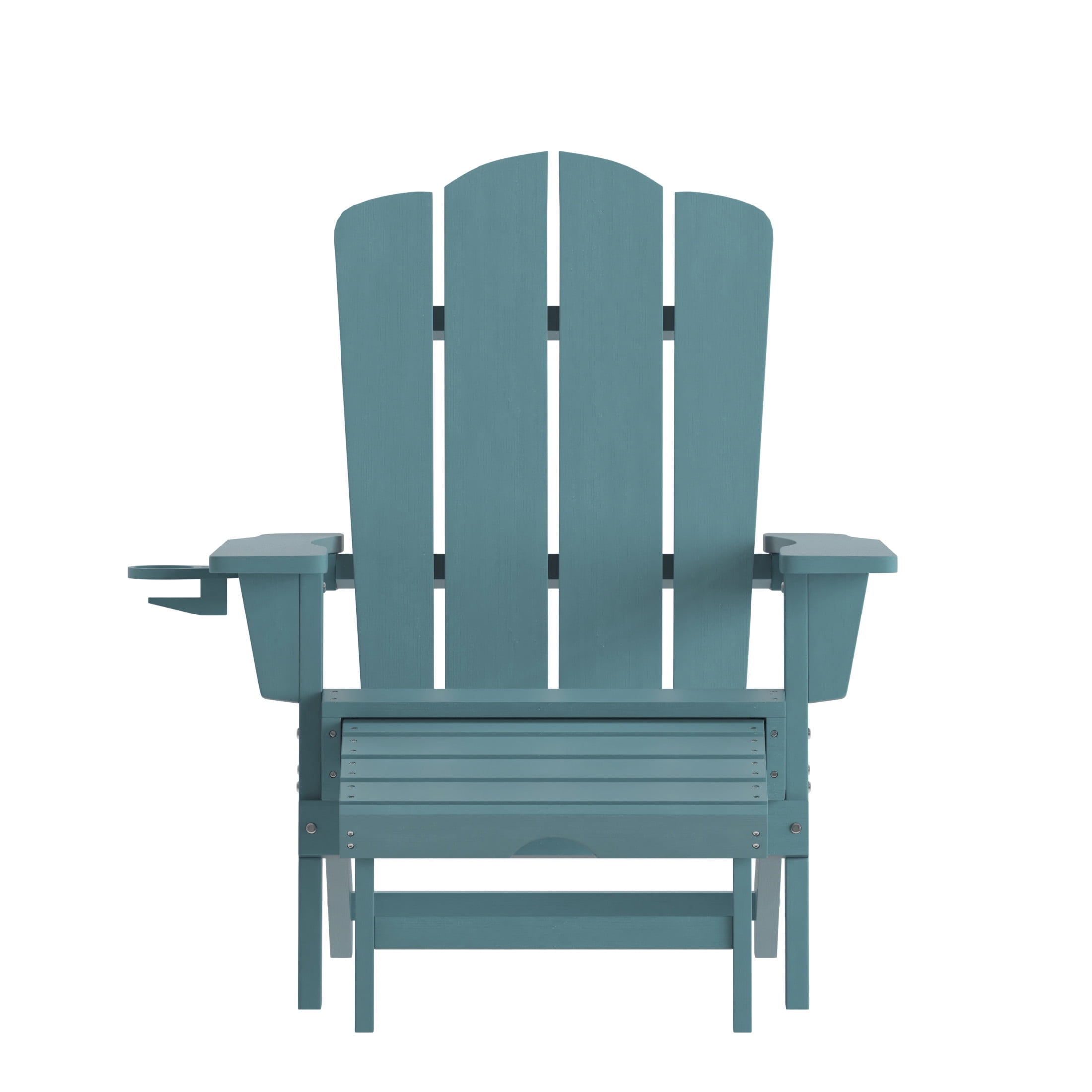 BizChair HDPE Adirondack Chair with Cup Holder and Pull Out Ottoman, All-Weather HDPE Indoor/Outdoor Lounge Chair in Blue
